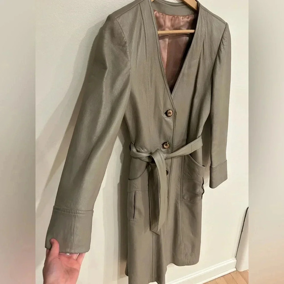 VTG AMBE GENUINE LEATHER BELTED STATEMENT TRENCH COAT S/M - Picture 4 of 11